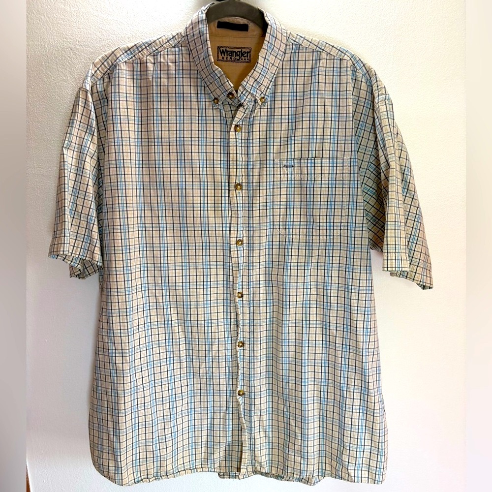 Wrangler Blue Plaid Short Sleeve Button Down Shirt XL